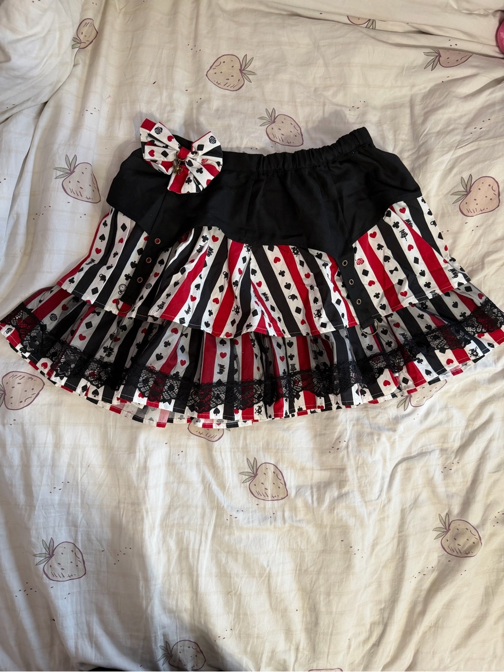 Black, White & Red Striped Card Suit Ruffle Skirt Alice in wonderland, Disney